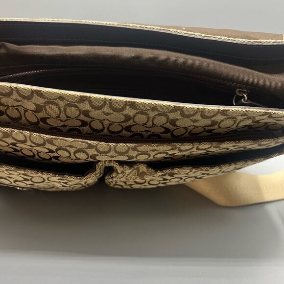 Coach Signature Leather Canvas Jacquard Tan Messenger Bag - Picture 5 of 8